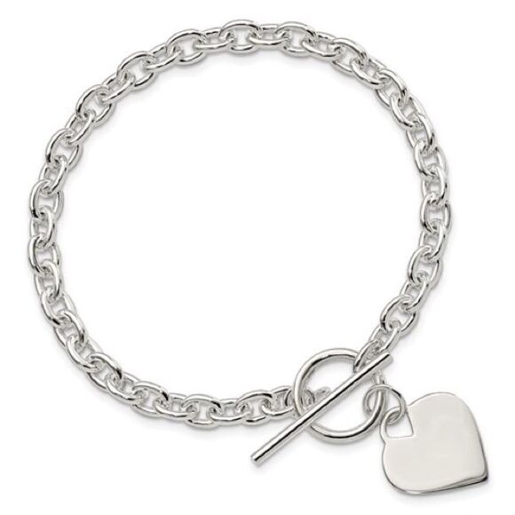 New Sterling Silver Engraveable Heart Toggle Bracelet - Picture 1 of 7